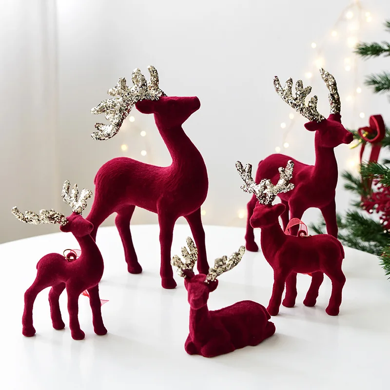 2025 Christmas Elk Ornament Christmas Tree Ornament Flashing Powder Wine Red Flocking Deer Home Christmas Party Ornament