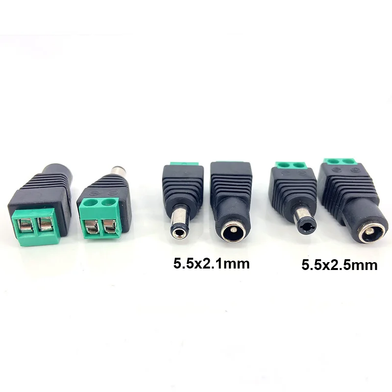 

5.5mm x 2.1mm 5.5x2.5mm DC Female Male Connector Power Plug Adapter cable terminal for 5050 3528 LED Strip CCTV camera W1