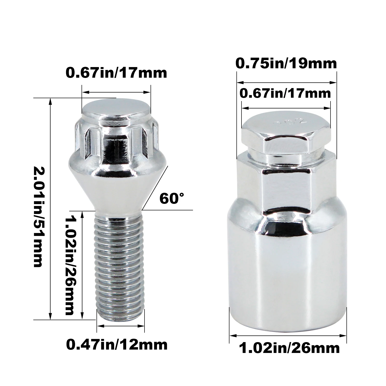 Goujon De Roue M12x1.5 Alliage Aluminium – Lot 4+1 Avec 1 Écrou Antivol, Compatible BMW Série 1/3/5/6 (E46/E90/E60/etc.), Réf. 36136786419 36131180882
