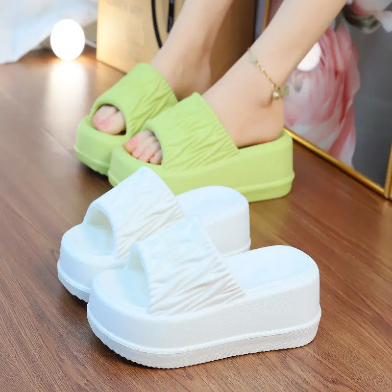 New Summer Women Platform Slippers Korean Wedge Thick Casual Sandals Outdoor Beach Slippers Thick Sole Solid Color Women Slides