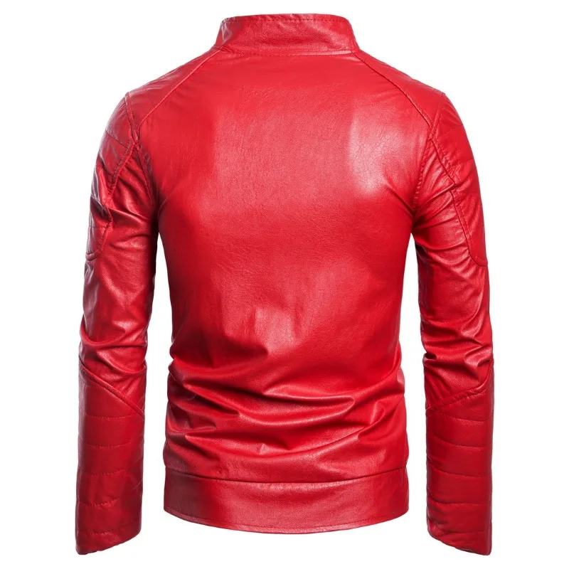 2023 New Men Zipper Slim Fit Leather Jacket Fashion Large Size Stand Collar Leather Outcoat Casual Versatile Solid Color Outwear