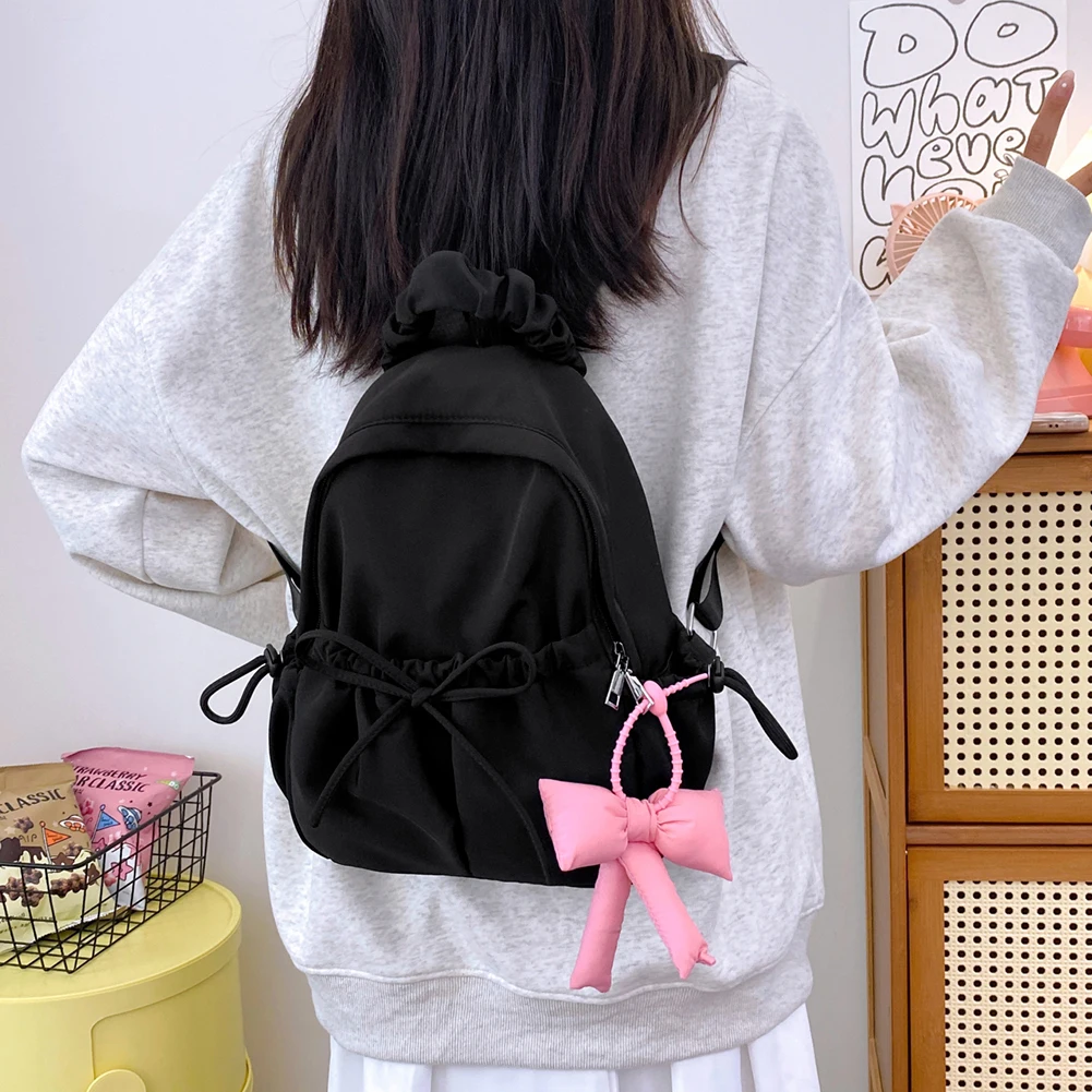 Pleated Women Backpack Cute School Bags for Girls Students Schoolbag Teens Ruched Casual Book Bag Mochila Nylon Travel Backpack 4