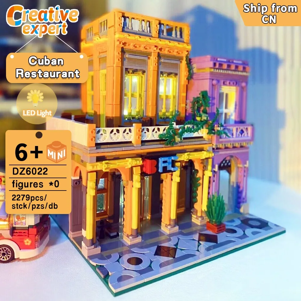 

DZ6022 Mini Bricks Creative Expert Moc Modualr Cuban Restaurant Street View Model Building Blocks Toys Birthday Gifts 2279pcs
