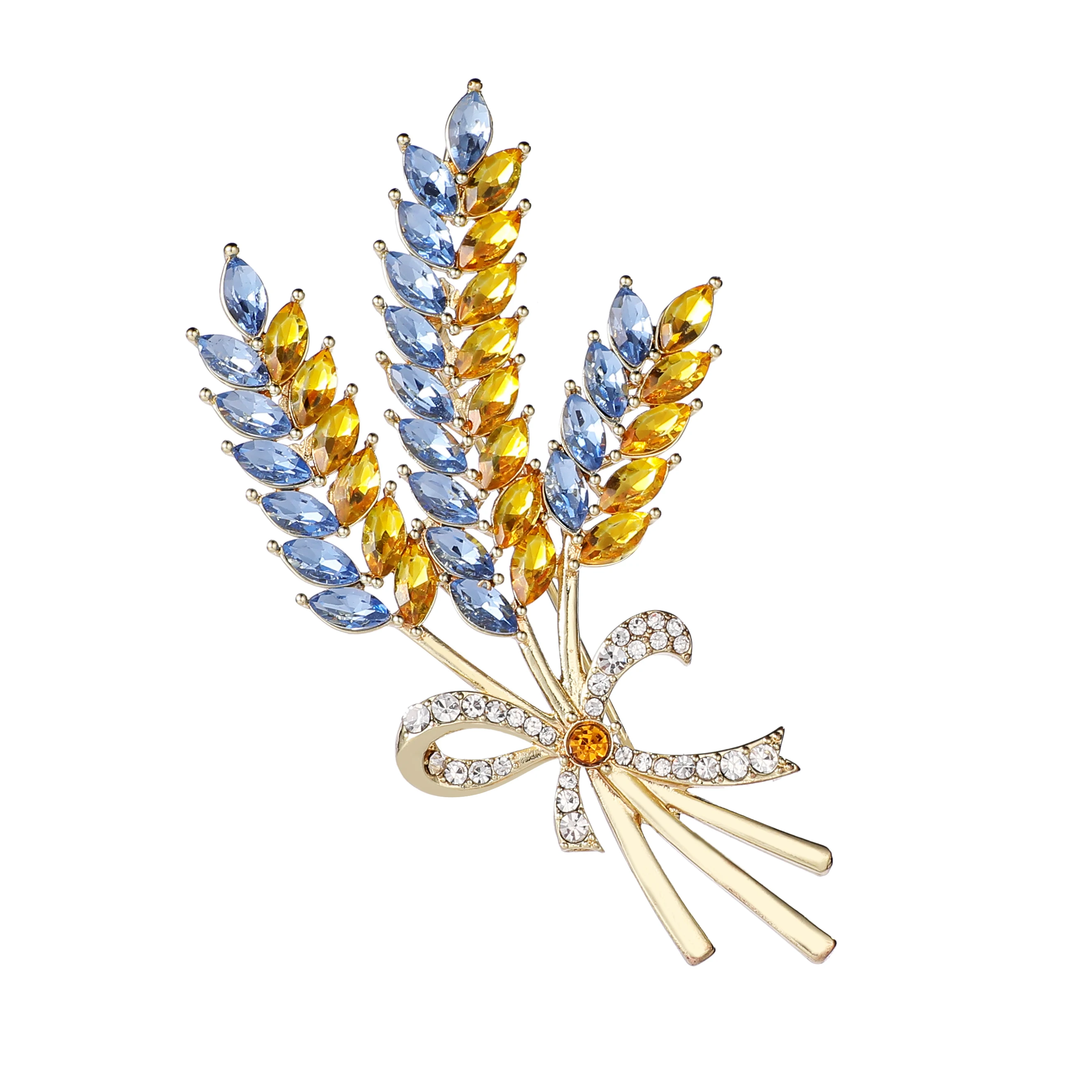 Luxury Jewelry For Wholesale Українська жіноча брошка Wheat Brooch Badge Sparkling Rhinestone Lapel Pin For Group Gift