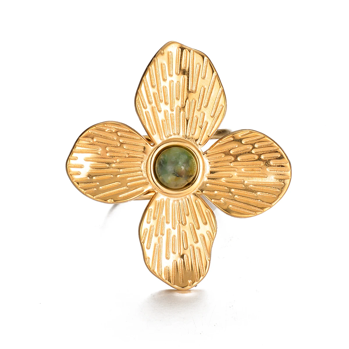 Adjustable New Stainless Steel Flower Turquoise Natural Stone Big Open Ring for Women Charm Trendy Finger Jewelry Bijoux Gift