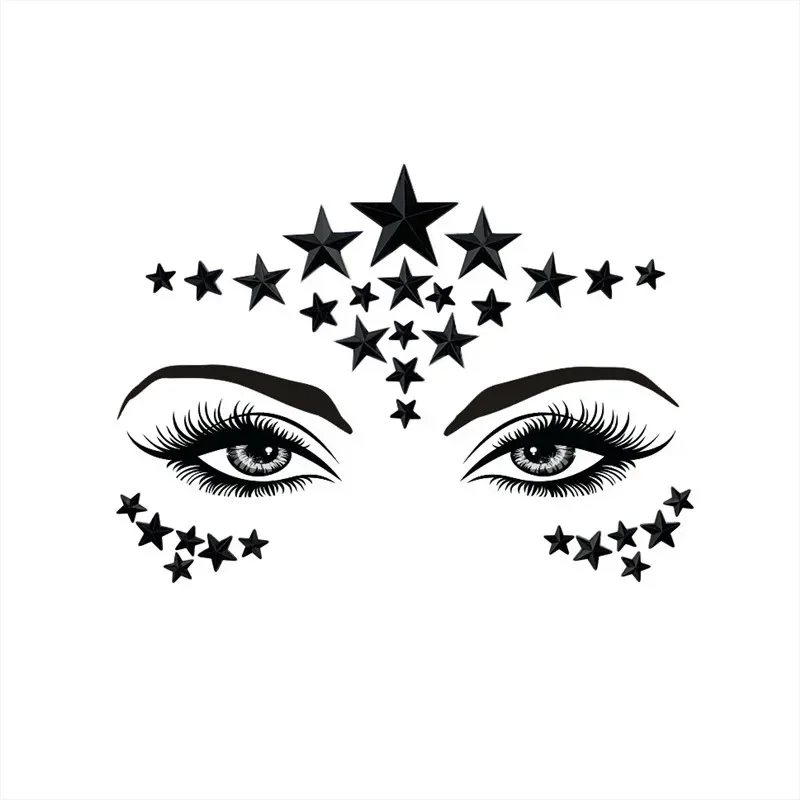 1 PC Personality Fashion Disposable Temporary Face Tattoo Stickers Easy To Operate Face Star Shape Rhinestone Jewel Makeup Set