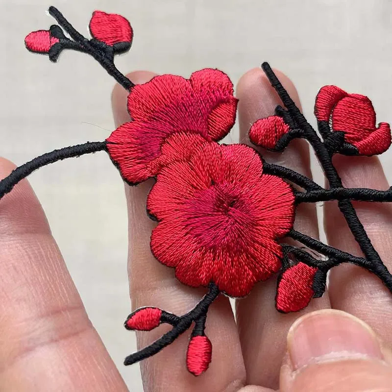 17*8CM / Stoff Pflaumenblüte 3D-Blumen bestickte Applikationen Eisen auf Aufkleber, Patch Vetement Thermocollant für Kleidung, Kleider – Detail 7