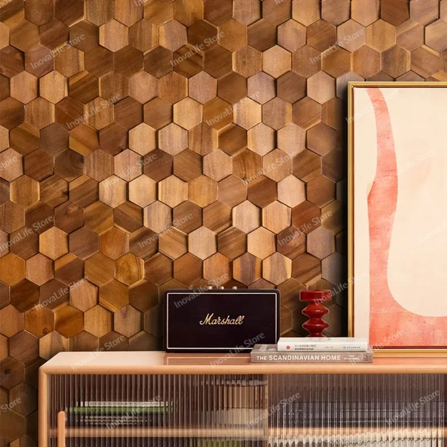 10 Autocollants Muraux Hexagonaux Bois - Déco 3D Amovible, Pour Salon/Chambre/Bureau