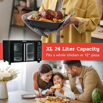 Large 24L Capacity Toaster Oven Air Fryer Combo with 17 Cooking Presets and 1700W Power Digital French Door Design with Convect 5