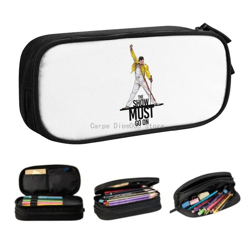

Kawaii Freddie Mercury Show Pencil Case for Girls Boys Custom Rock Band Queen Large Storage Pen Box Bag Stationery