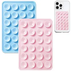 Dual Pack Silicone Suction Phone Mount - Non - Slip Sticky Grip Holder (Blue - Pink)