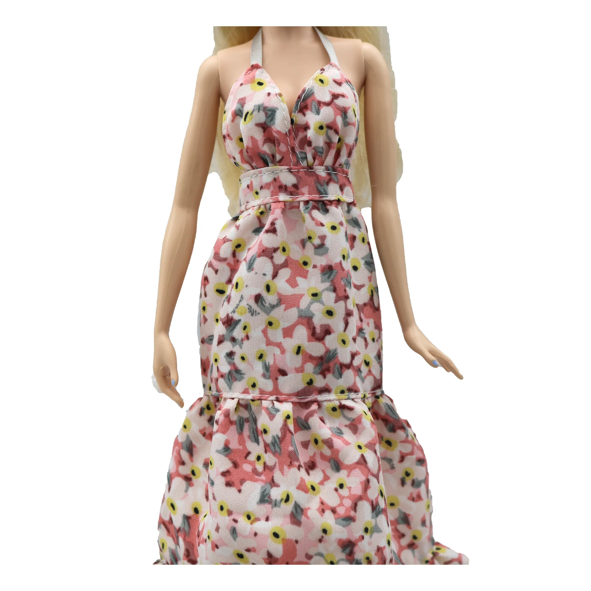 2023 new fashion clothes dress for Barbie doll 1/6 29 cm Ribbon Hanging Neck Open Back Fragmented Flower Dress