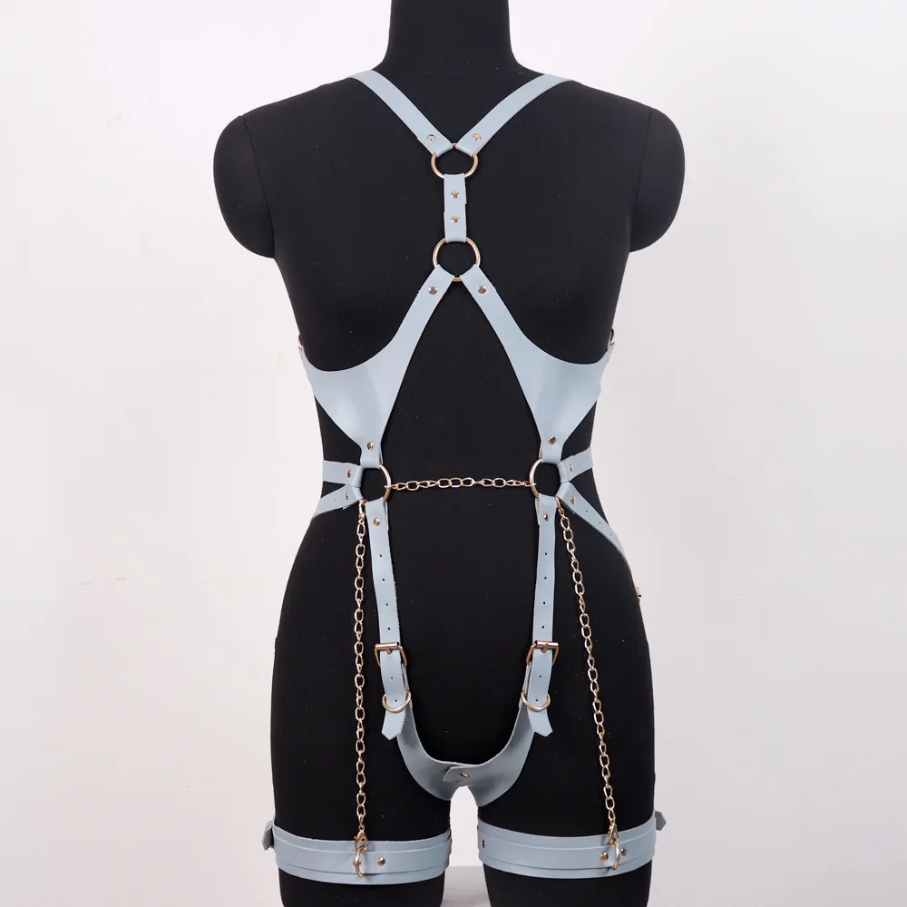 Set imbracatura gambe in pelle punk sexy e collare bdsm_voghion.com