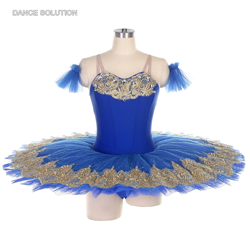 

Blue Ballet Tutu Costume with Gold Appliques Women and Girls Professional Stage Performance Dancewears Competition Wears BLL405