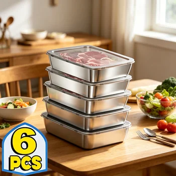 Contenitori Impilabili in Acciaio Inossidabile con Coperchi Sigillati - Ermetici e Anti-Perdita per Preparazione Pasti, Frigorifero, Pranzo e Picnic