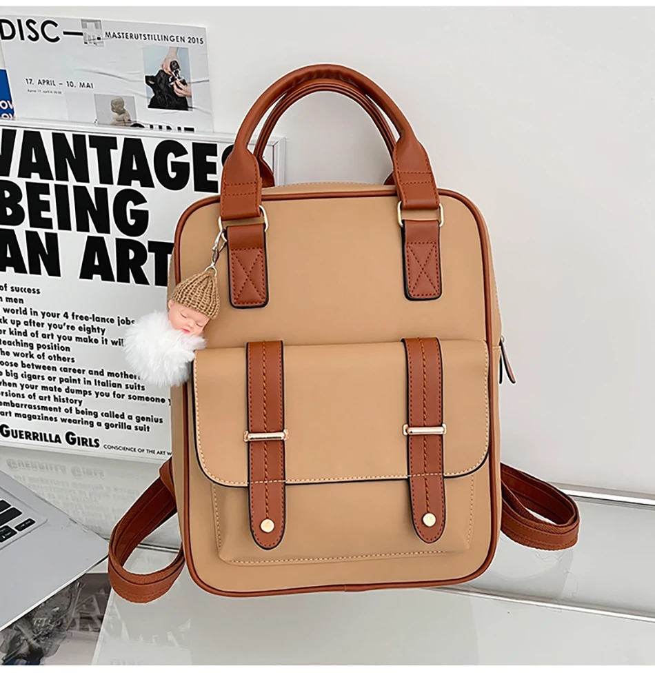 2022 Large Capacity Solid Color Backpack High Quality Leather Shoulder Bag Women Famous Designer Bags New Plush Pendant Backpack