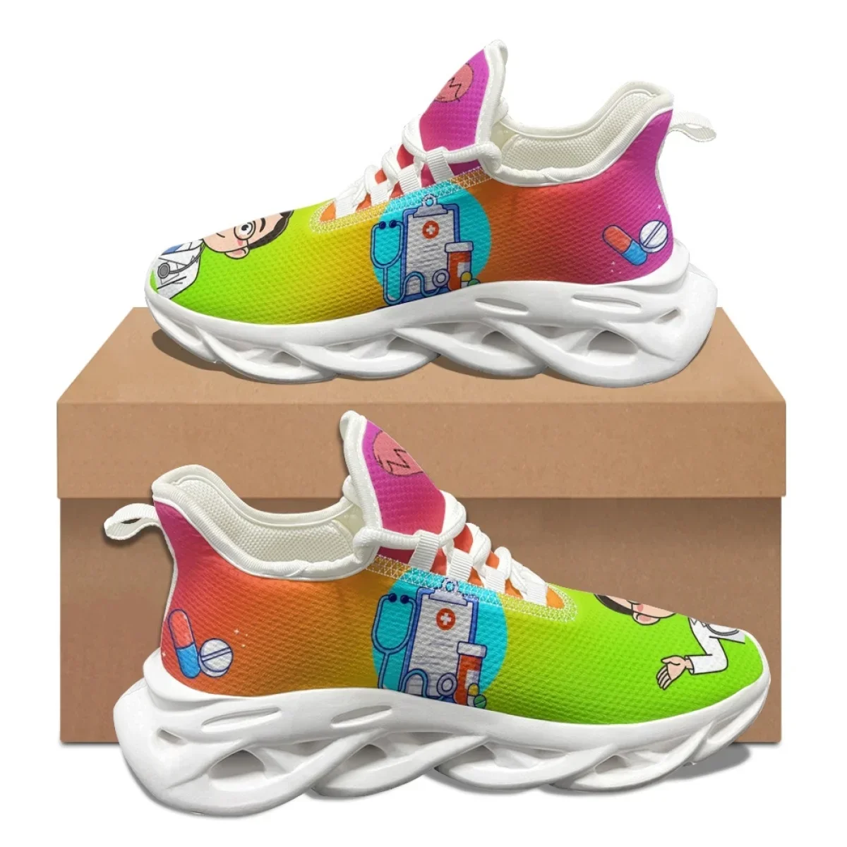 Gradient Dentist Tooth Medical Design Flats Shoes Lace Up Lightweight Non-slip Running Shoes Comfortable Outdoor Boys Sneakers