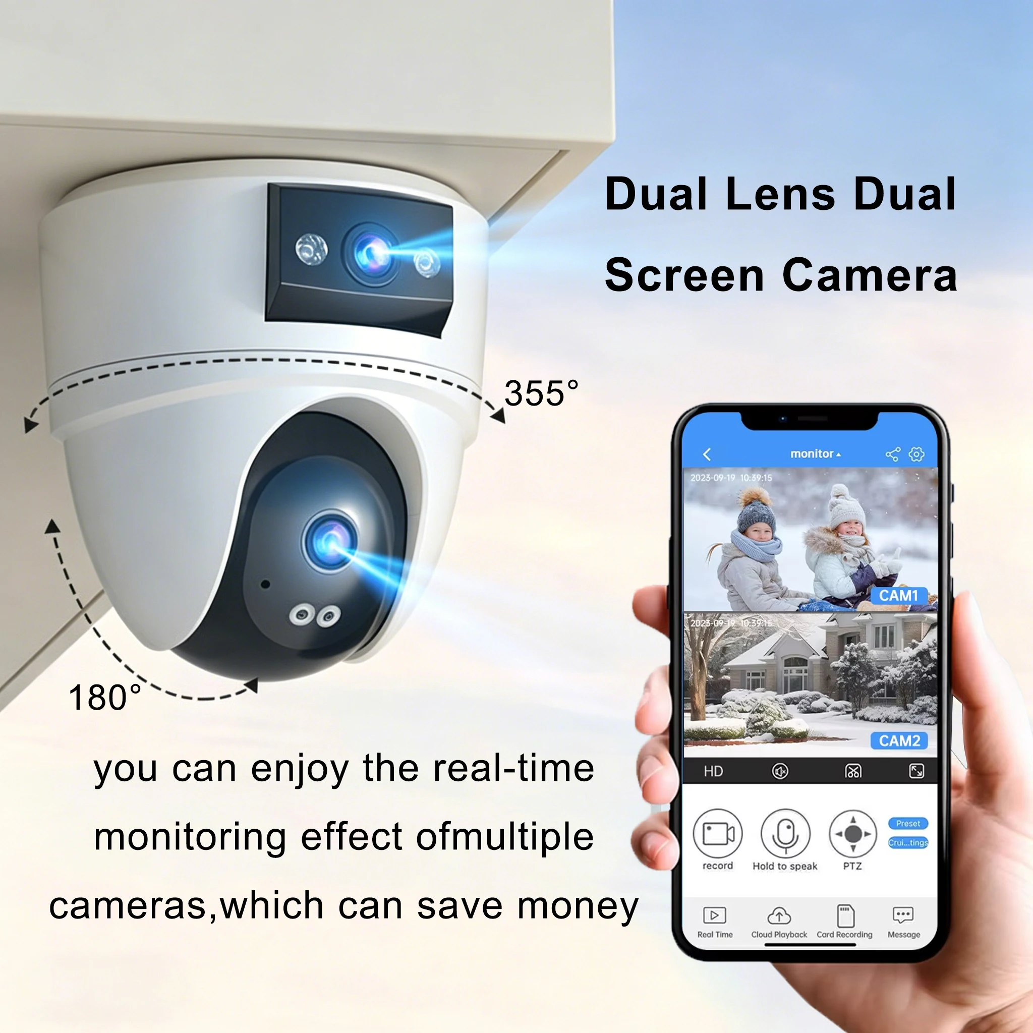 8MP 4K PTZ Security Camera with AI Human Detection - Dual-Lens Dual-Screen Outdoor WiFi IP Cam for Wireless CCTV Surveillance 2