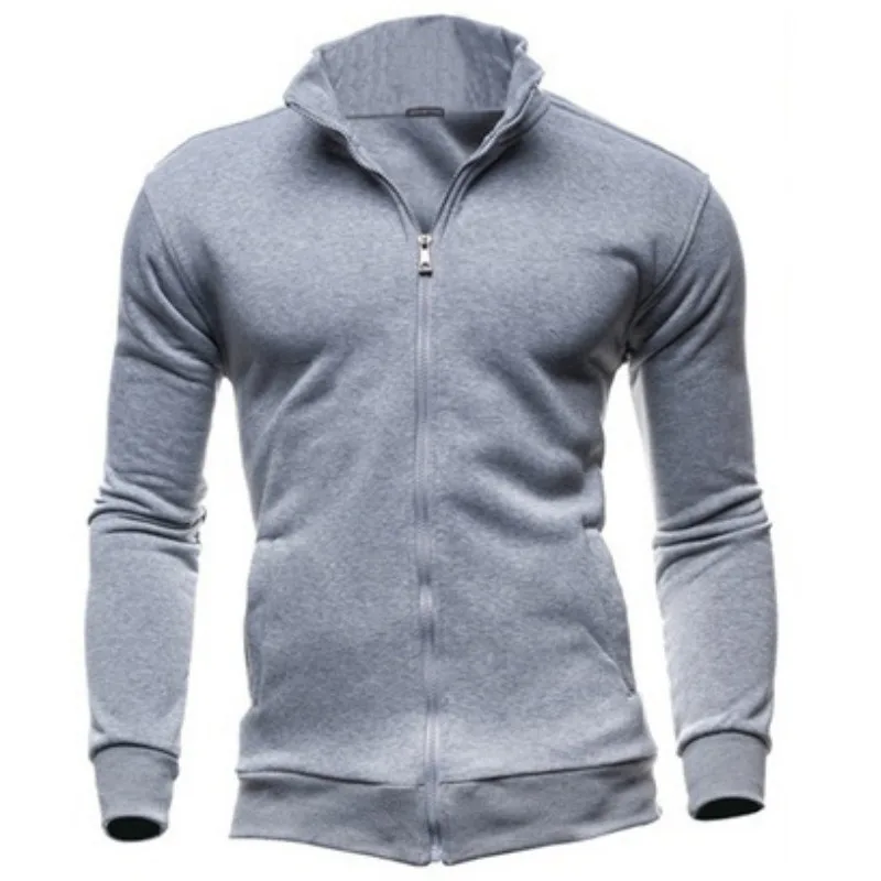 2024 Autumn Winter Solid Color Fashion Stand Collar Sweatshirts Men High Street Casual Loose Zipper Pockets All-match Cardigan