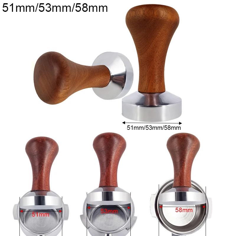 Espresso Tamper Coffee Barista Flat Base with Wood Handle 51mm 53mm 58mm espresso tamper