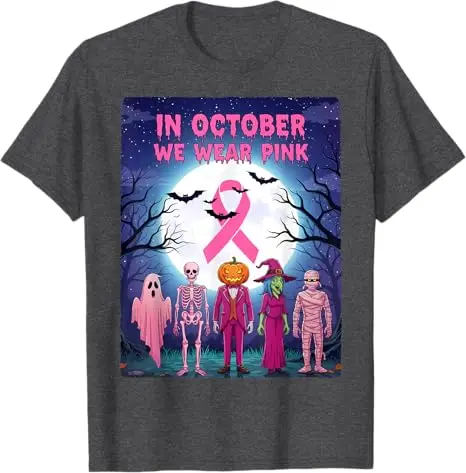 Halloween im Oktober tragen wir rosa Brustkrebs-Bewusstseins-T-Shirts. Tragen Sie rosa Geister-Halloween-Brustkrebs-Grafik-T-Shirts mit Y2k-Oberteilen – Detail 8