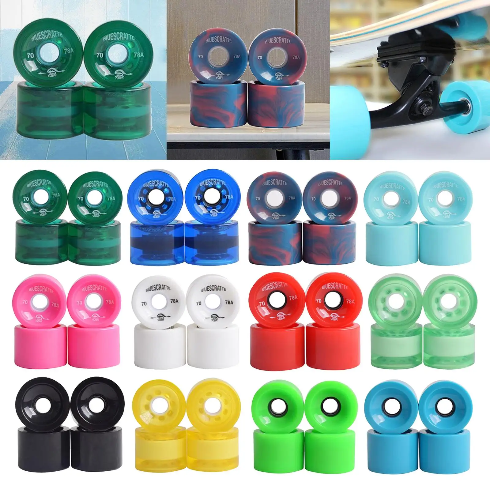 스케이트보드 휠 70mm 78A PU 소프트 롤러 ABEC-9 베어링 커버 액세서리 (롱보드 및 전동 스케이트보드용)