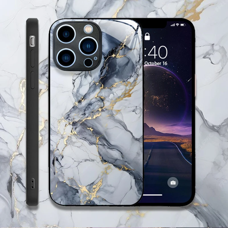 Colorful Marble Shockproof Tempered Glass Phone Case