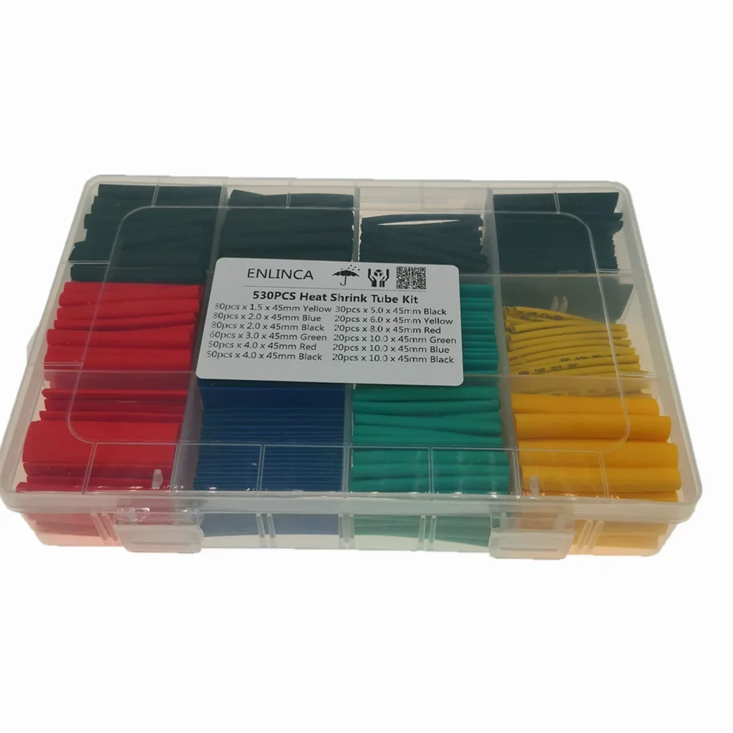 Polyolefin Shrinking Heat Shrink Tube Wire Cable Insulated Sleeving Tubing Set 2:1 Waterproof Pipe Sleeve 530pcs/Set