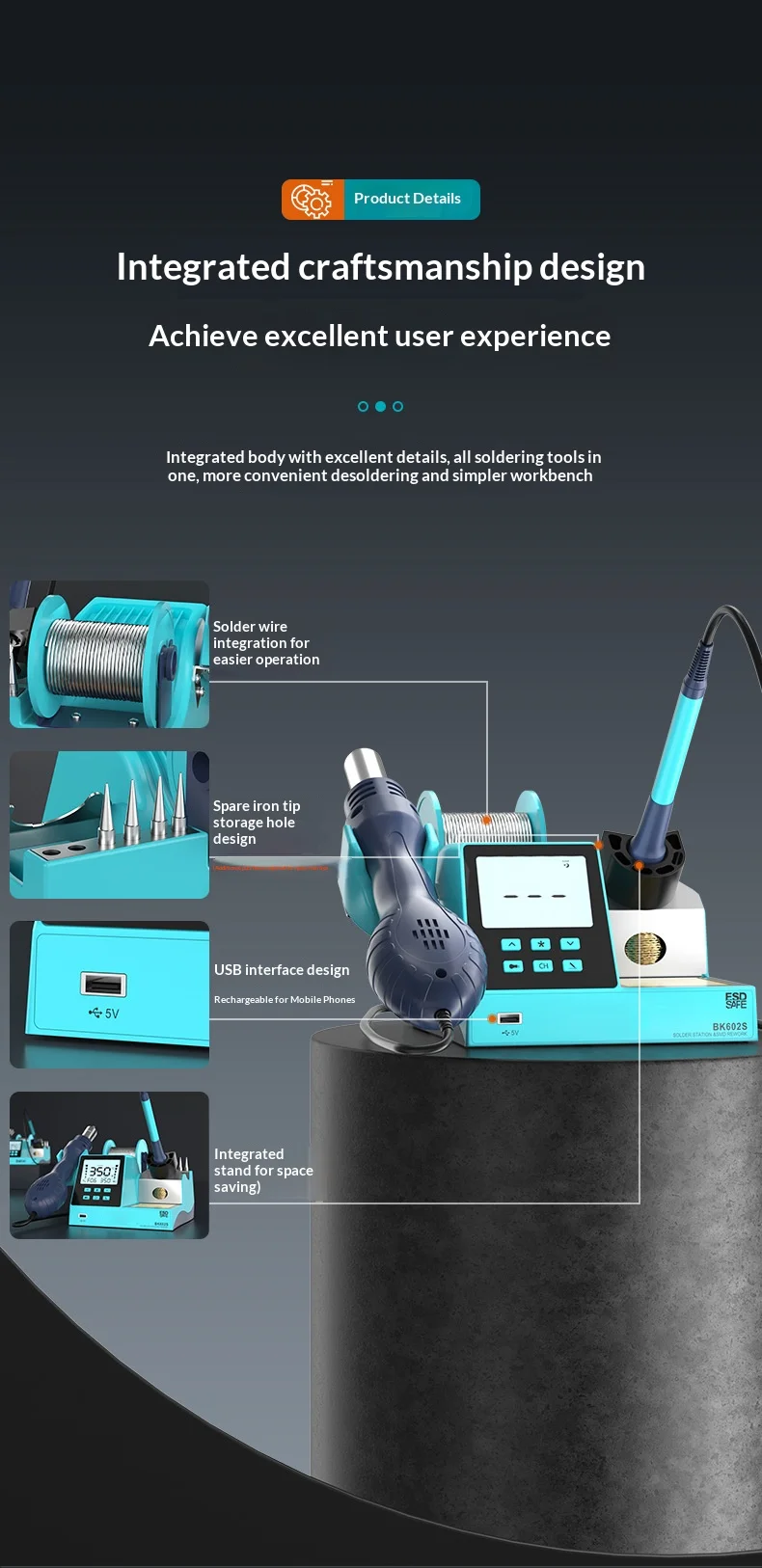 JH Digital Hot Air Rework & Soldering Station 2-in-1 with 640W Max Power 100-500