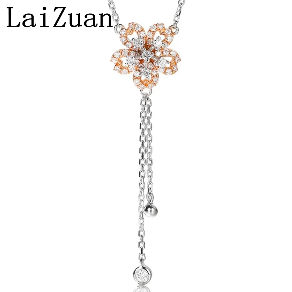 

LaiZuan Solid 18k White & Rose Gold Sakura Diamond Necklace Pendant Real Diamonds Women Chain High Quality Trendy Jewelry