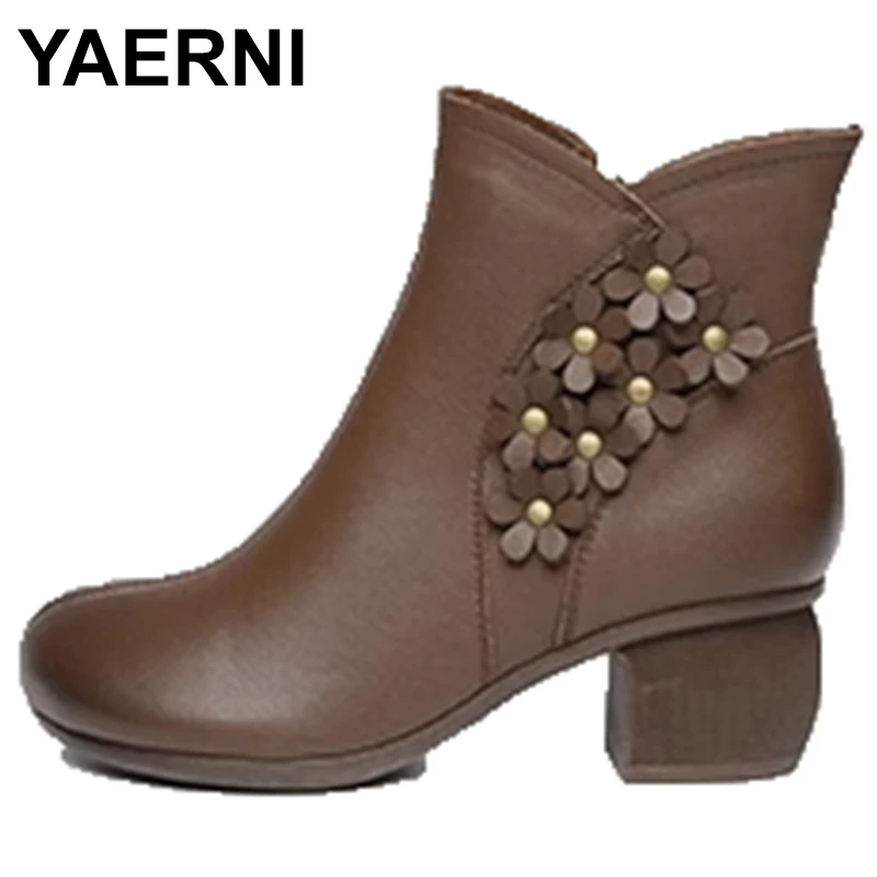 

Cow Leather Quality Women Shoes Platform Boots 2023 Winter Genuine Leather Zip Round Toe Sewing Handmade Ankle Boots