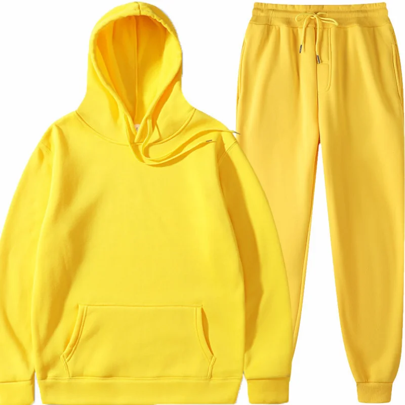 

Men Hooded Set Pullover Tracksuit Men's Sets Hoodies + Pants Solid Color Hooded Sweatshirt Sweatpants Sportswear 2 Pcs MY544