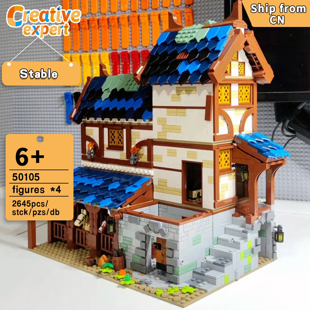 

UG50105 Creative Expert Moc Medieval Town Stable Castle Blacksmith Street View Brick Modular Model Building Blocks Toys 2645pcs