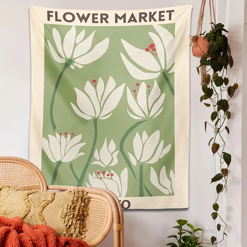 Ins Flower Tapestry Wall Hanging for Bedroom Dormitory Background Decorative Bedroom Dream Decor Cloth