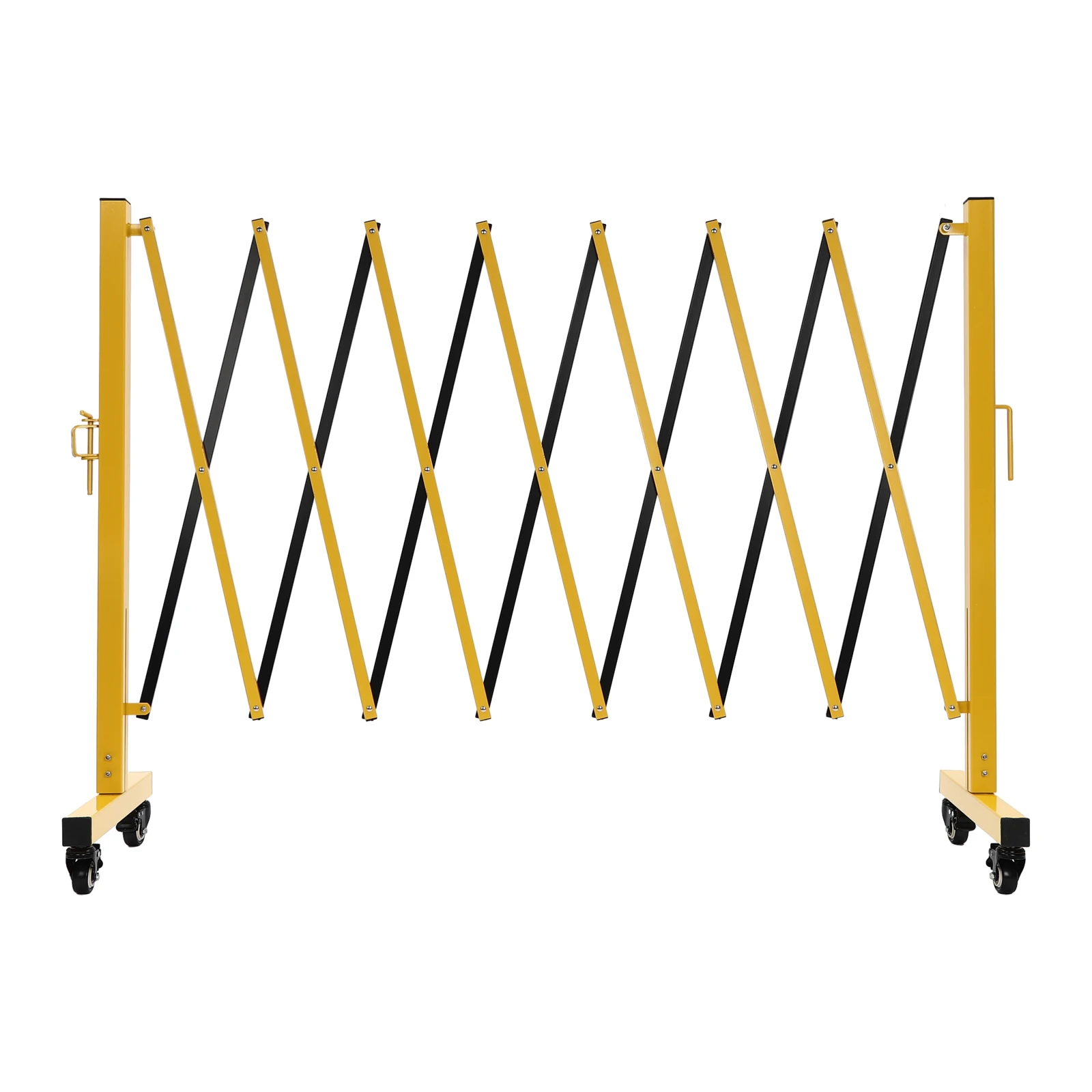 Yellow Black Mobile Barrier Gate, Adjustable Traffic Fence, Portable Safety Barrier with Casters, Expandable Metal Gate