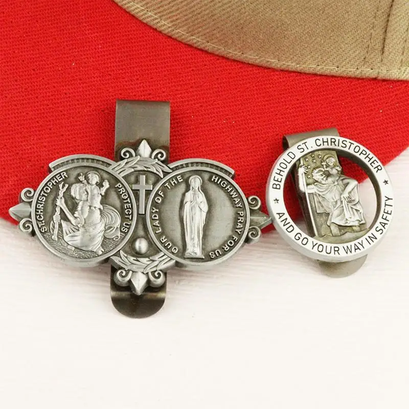 

Saint Christopher Visor Clip Car Decorative Badge Visor Clips Auto Visor decor Accessories Driving Amulet Patron Saint Periapt