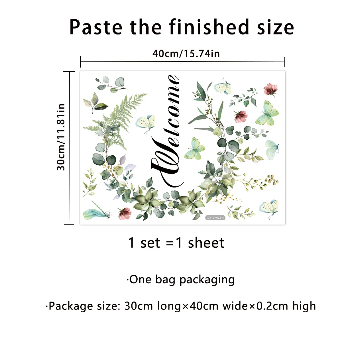 Fresh White & Green "Welcome" Wall Decal - Self-Adhesive Door & Entryway Decor for Home, Bedroom, and Hallway (1 Piece, 30x40cm)