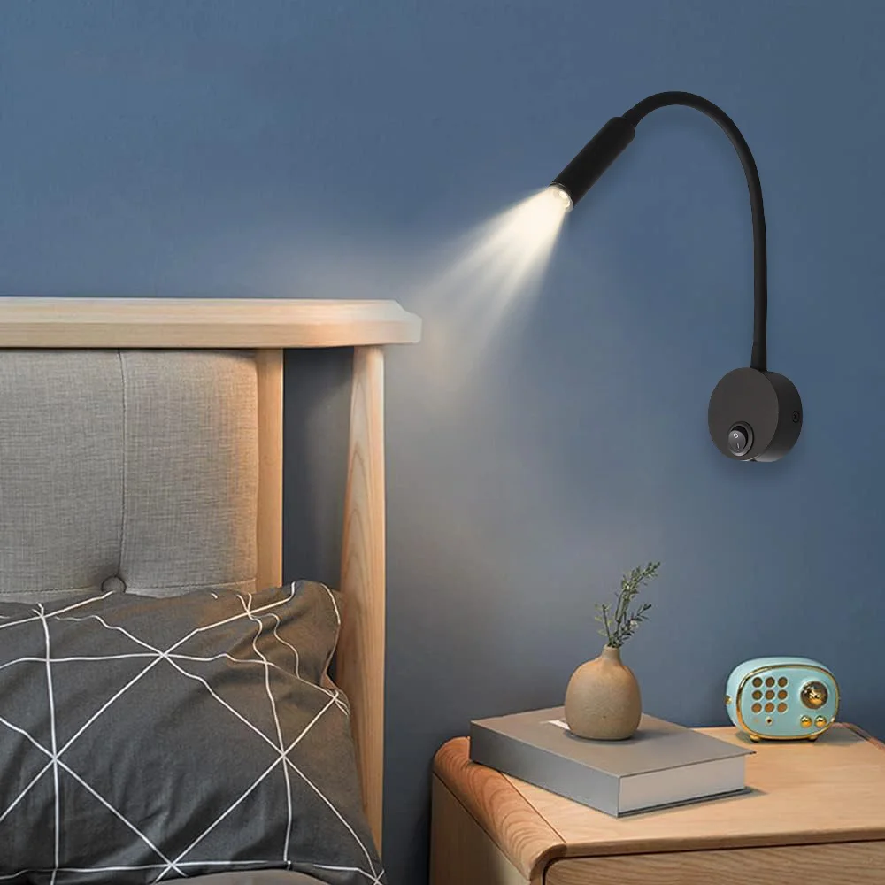 LED light LED wall lamp wall light LED reading light LED flexible hose wall lamp 3W book reading study bedside light hotel headboard flexible gooseneck mini spotlight switch