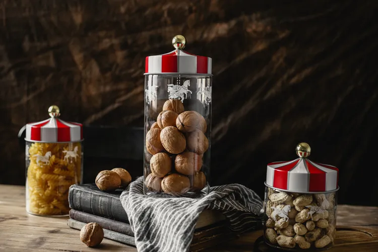 Nordic Creative Carousel Sealed Jar Glass Snack Grain Candy Storage Jar 6