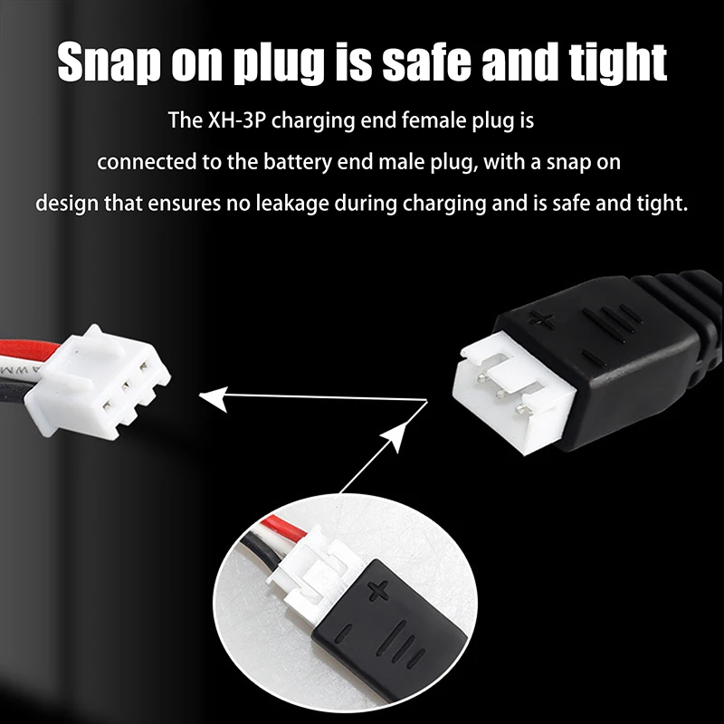 Vue d'ensemble du chargeur avec câbles et adaptateurs, prêt à recharger une batterie 7.4V.
