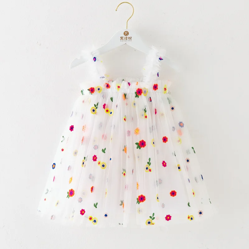 Baby Girl Dress Fashion Suspenders Embroidery Floral
