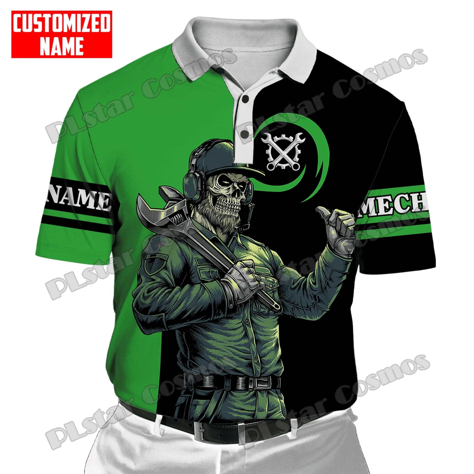 PLstar Cosmos Personalisierter Name Mechaniker Metall 3D All Over Bedruckt Mode Herren Poloshirt Sommer Unisex Casual Poloshirt WK159 – Detail 15