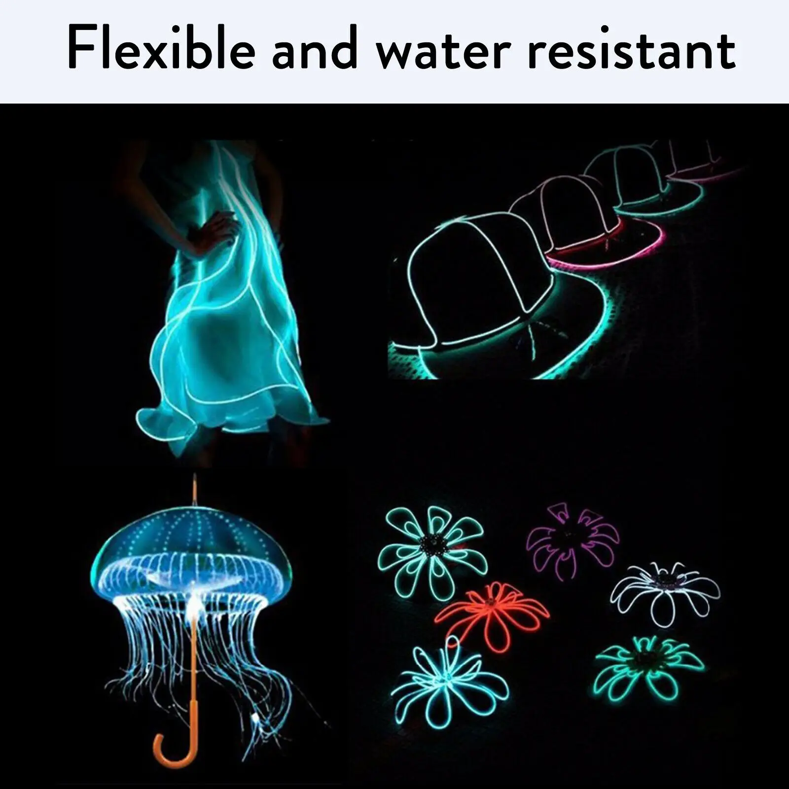 Flexible Neon EL Wire LED Strip – Waterproof Rope for DIY Decor in Red, Blue, Green