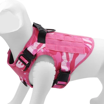 Military Pink Camouflage Dog Harness For Large Medium Dogs Harnesses Leash Adjustable Pet German Shepherd Tactical Training Vest 5