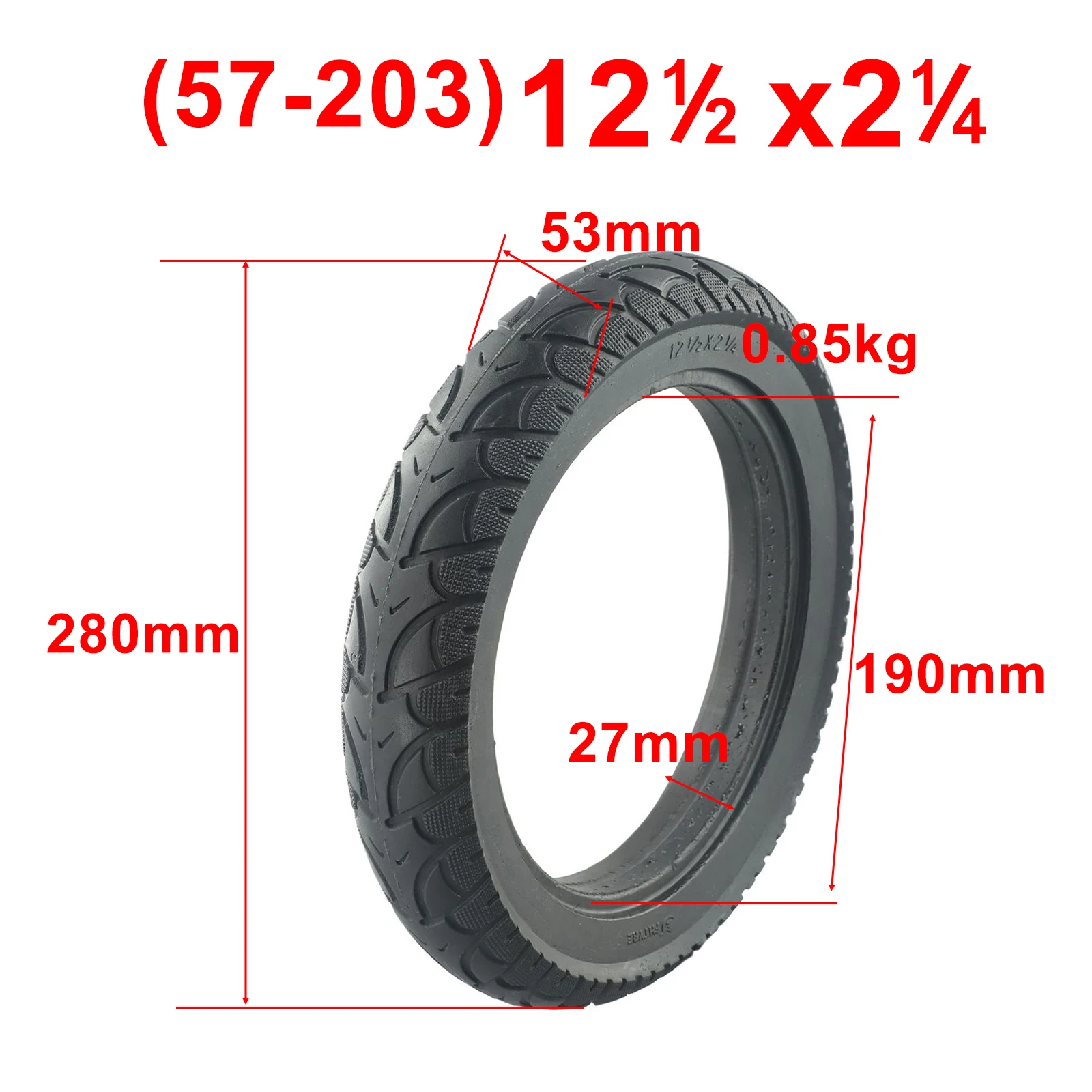 

12 Inch Solid Tyre 12 1/2x2 1/4(57-203) For E-Bike Scooter 12.5x2.125 Tire Rubber Tires Replacement Electric Scooter Accessories