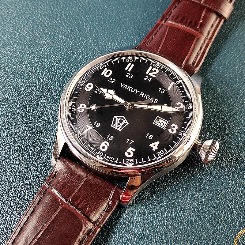 メンズ自動機械式時計,ドイツ製パイロットスタイル,seiko nh35 