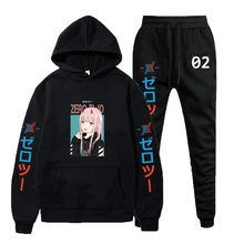 

Anime Franxx Zero Two Hoodie And Pants Tracksuits Hip Hop Two Pieces Set Spring Autumn Sweatshirt Solid Color Pullover Suit