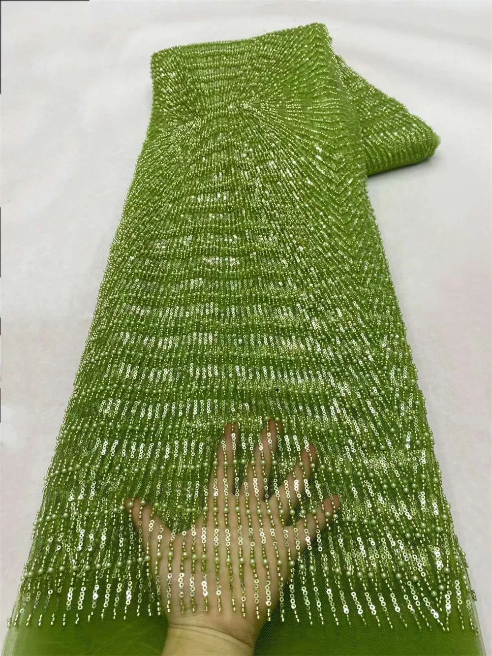 

African Beaded Lace Fabric 2024 High Quality Mesh Lace Embroidered French Sequins Fabric For Sewing Elegant Woman Party Wp590-1