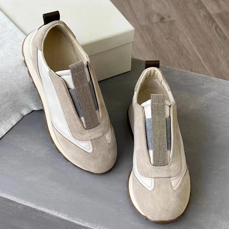 B*C New 2023 Designer Round Toe Women\'s Sneakers Real Leather Slips Casual Sports Shoes For Woman
