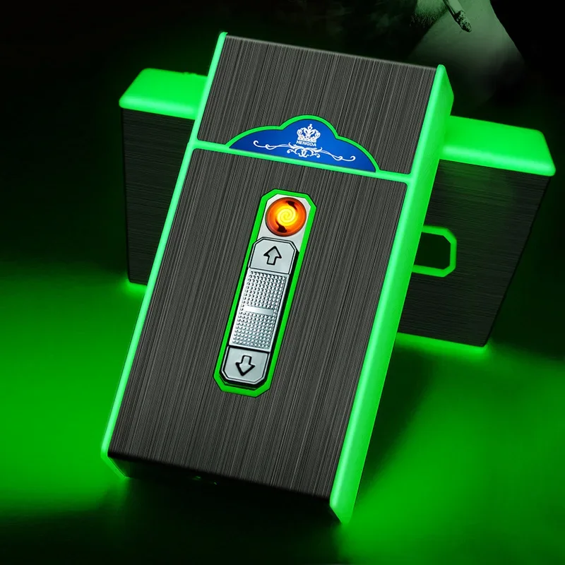 cigarette case with rechargeable lighter Glowing Long Cigarette Case USB Lighter 5.5mm Cigarettes Whole Pack  Waterproof Luminous Box Rechargeable Lighter Smoking Gadgets